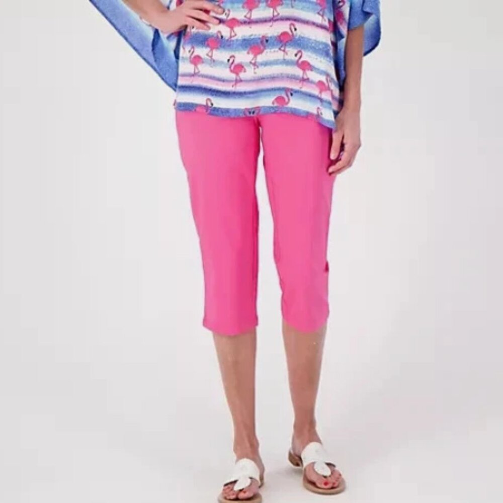 Belle by Kim Gravel Citi Twill Capri Pants-Pink-Tall 4-NEW-A601132